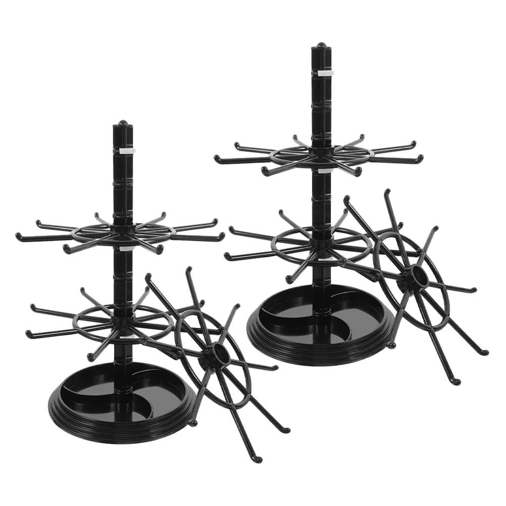 

2 Pcs Keychain Hanger Jewelry St Necklace Holder Rack Display Rotating Earrings Compact Three Tier Structure Desktop ganizer