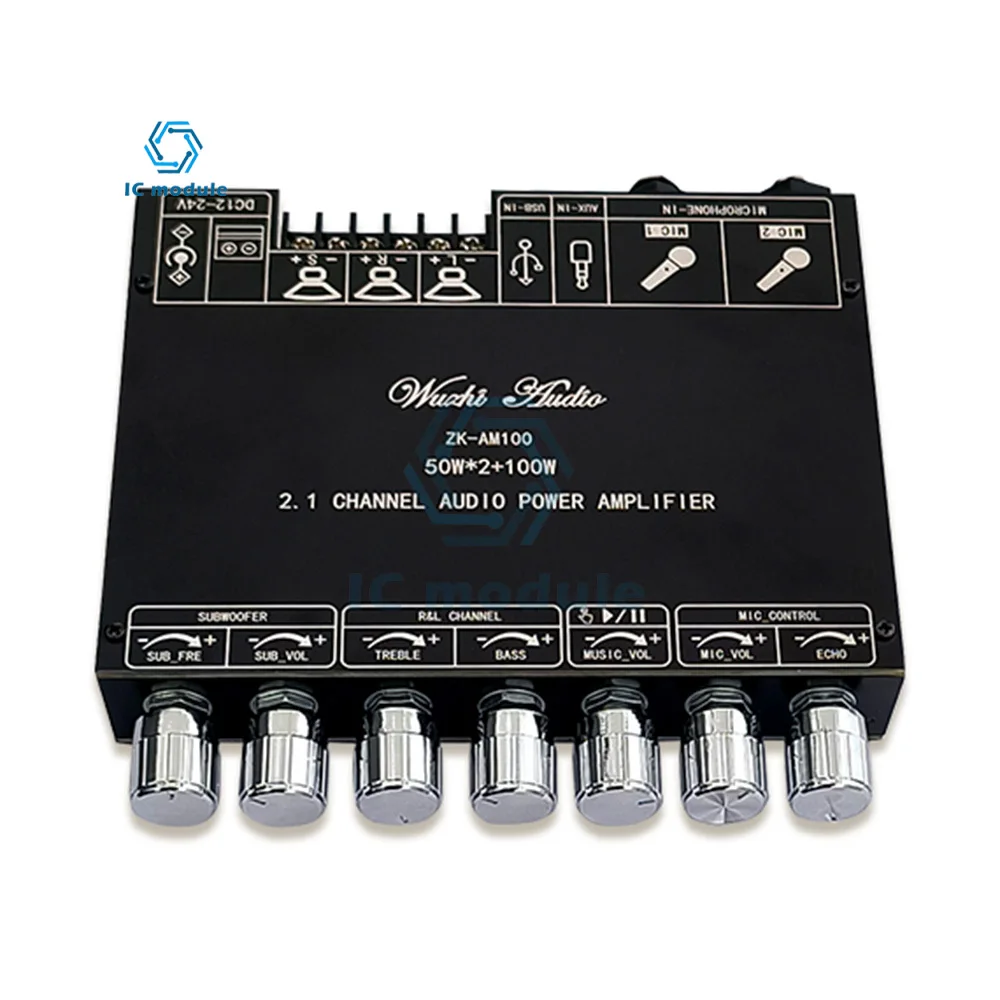 ZK-AM100 Bluetooth 5.1 50+50+100W High power KTV Microphone Audio All-In-One Machine 2.1 Channel TPA3116D2 Power Amplifier Board