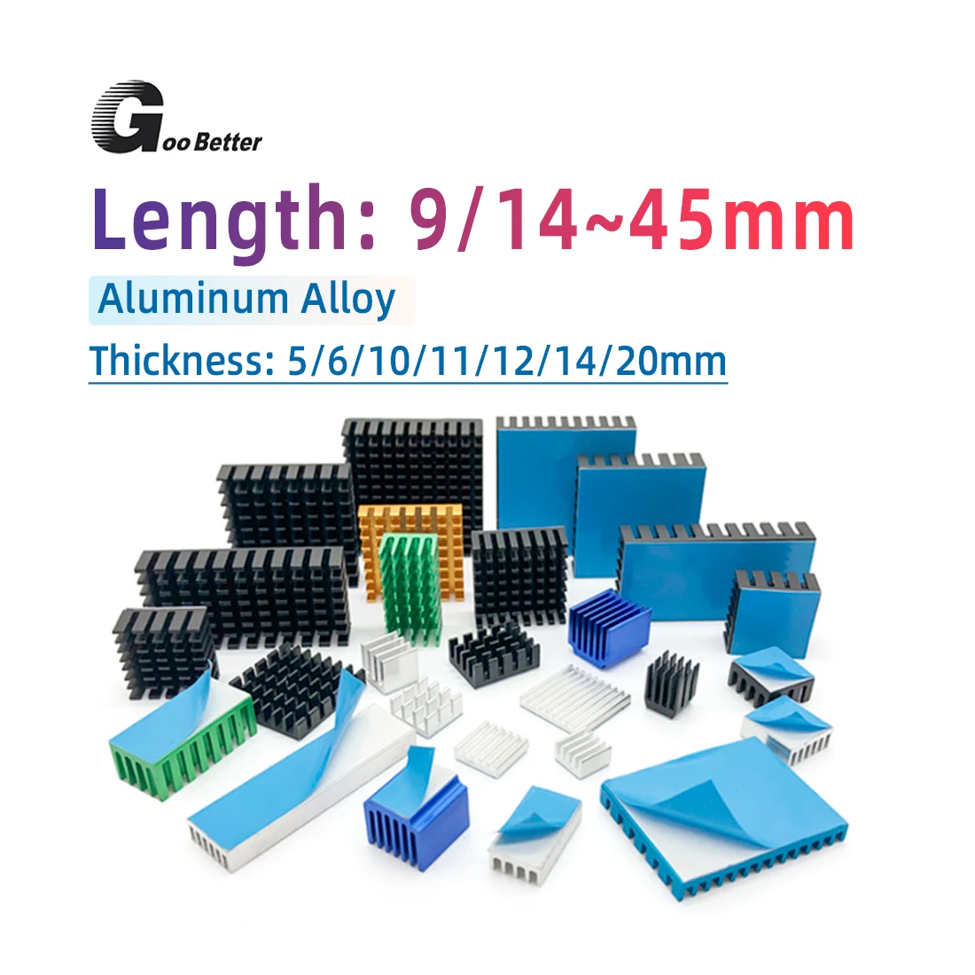 

Aluminum Cpu Heat Sink, Mini Heat Sink For Electronic Ic Chips And 3D Printers With 3M Tape Length 9mm ~ 45mm