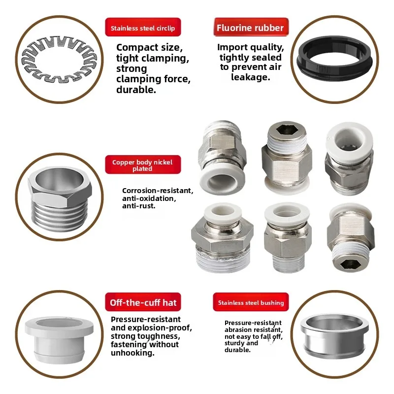 Through Threaded Pneumatic Connector Quick Trachea Cylinder Connector