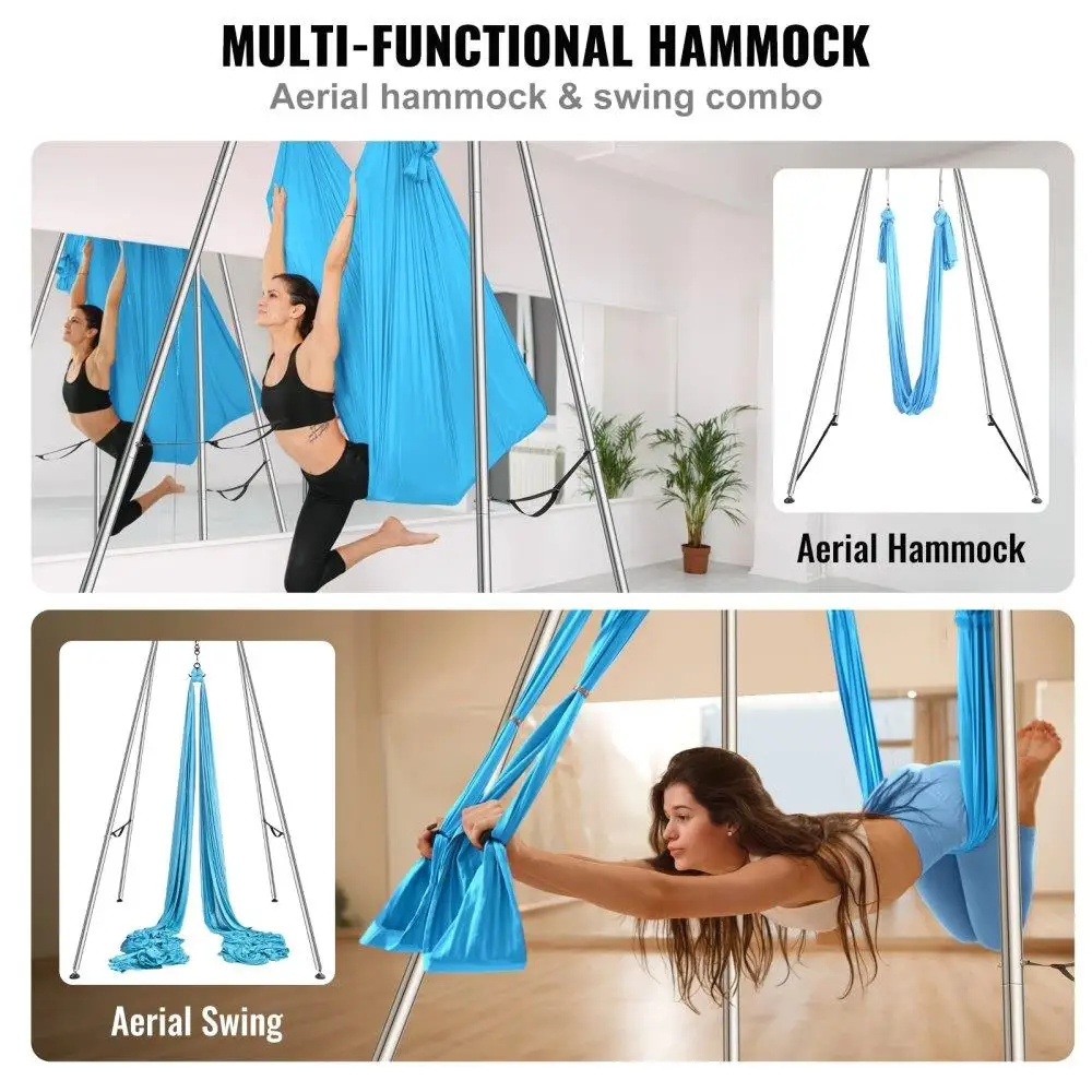 Durable Aerial Yoga Frame & Hammock - 9.67ft Swing Stand, 13.1 Yards, 551 lbs Capacity, for indoor /Outdoor, Blue