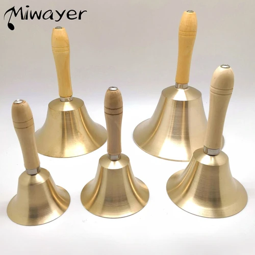 Imagen 1 del producto Miwayer Campana de llamada manual de latón macizo extra ruidosa con mango de madera de 4,3/3,2 pulgadas utilizada para bodas, aulas escolares, servicios y juegos