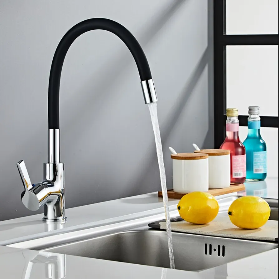 Baokemo Colorful Tube Silicone Kitchen Sink Faucet Hot And Cold Water Mixer Tap 360 Degree Rotating Flexible Hose Tap Deck Mount