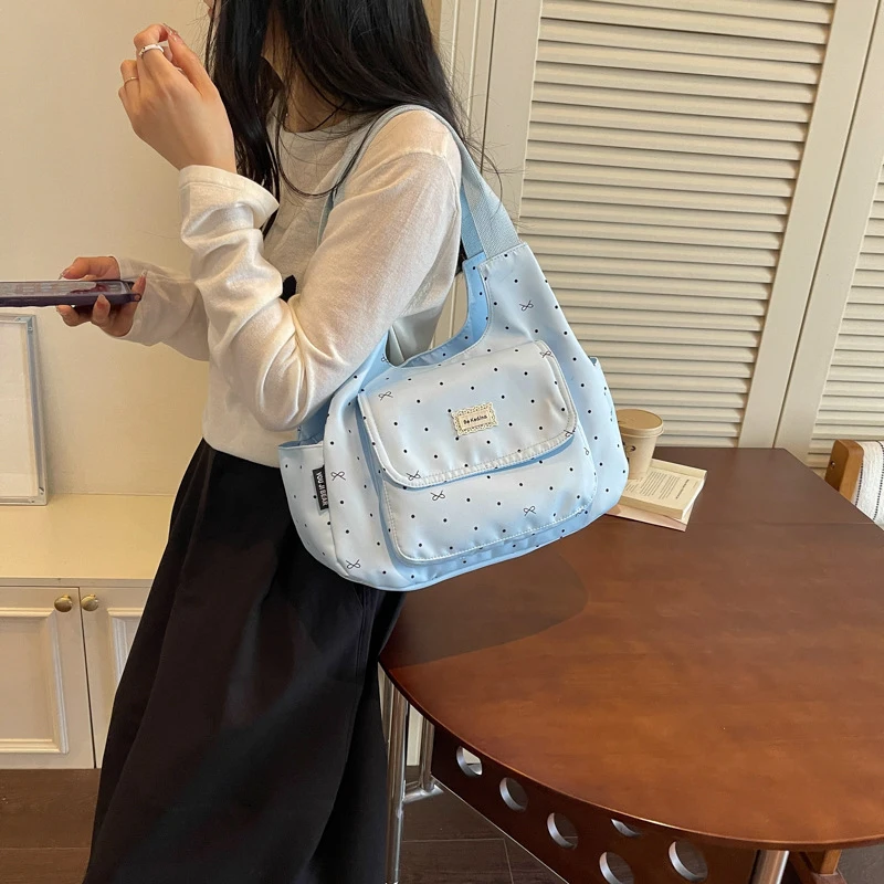 Korean Style College Student Crossbody Bag Women Japanese Ins Style Unique Polka Dot Tote Bag Lightweight Travel Small Bag
