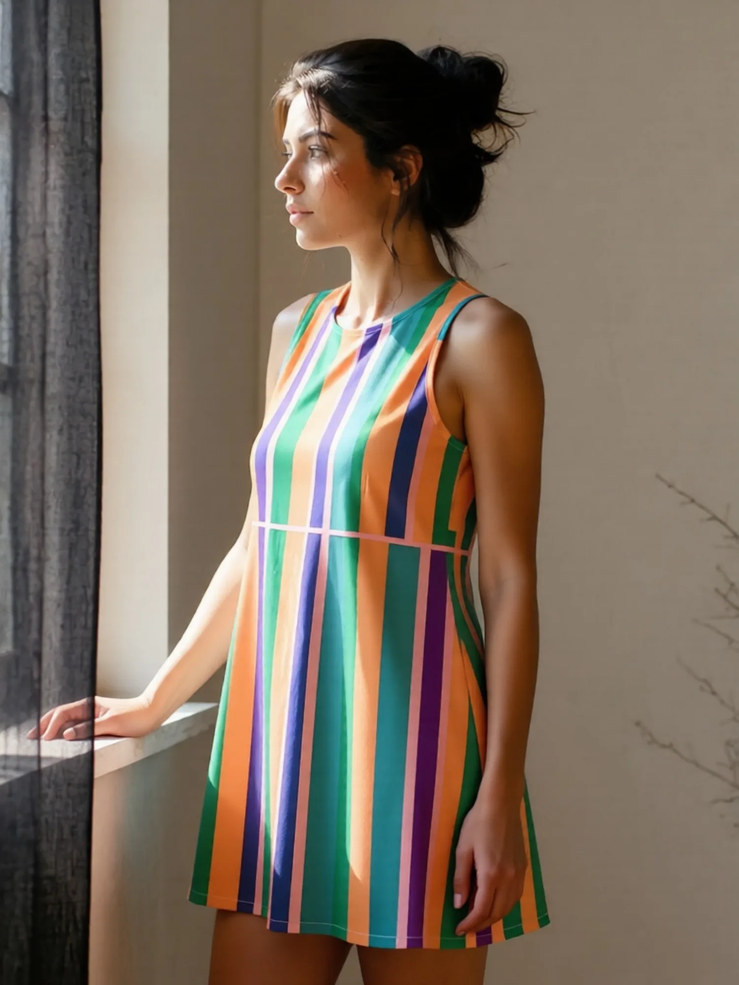 Damen-Minikleid mit Blumenmuster, ärmellos, A-Linie, Rundhalsausschnitt, Sommerkleid für Strand, Resort, Shopping, Spaziergänge und Alltag, charmant – Detail 9