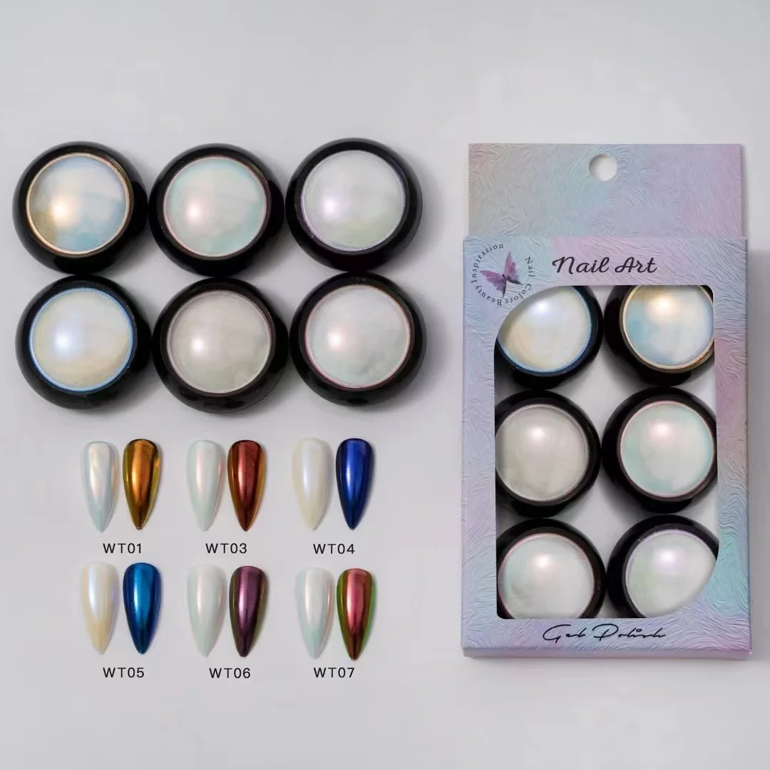 Pó Espelho Mágico para Nail Art, Ouro, Prata, Antiguidade, Cobre, Esfregando Brilhante, Glitter, Flocos de Pigmento, Metálico, Cromo, 6 Pcs