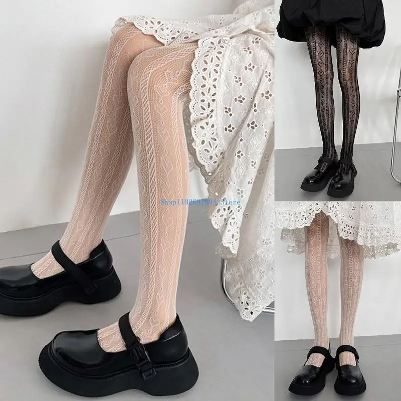 

N7YF Women Pantyhose Sweet Heart Striped Patterned Mesh Tights