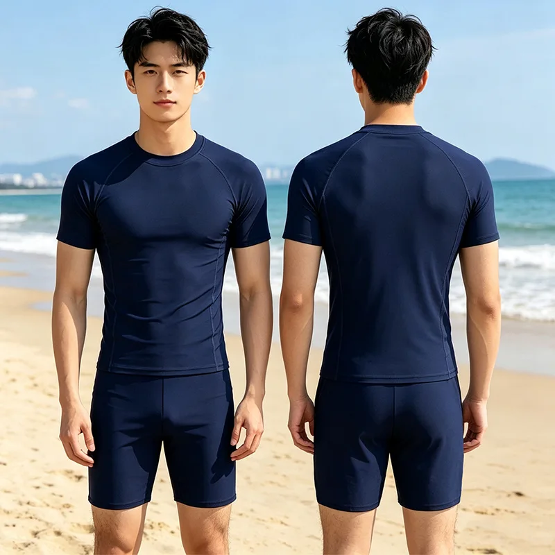 Short Sleeve Swimsuit Man Shirt+Shorts Swimwear High Waist Sailing Clothes Drysuit Plus Size Bathing Suits Rashguard Korean