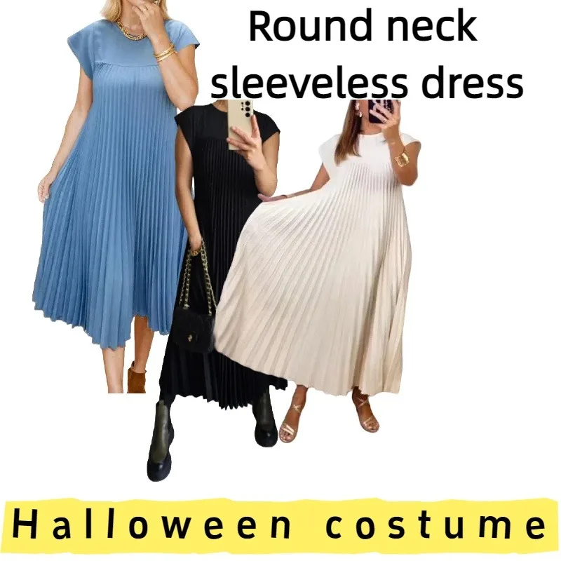 

European American Women's Elegant Crew Neck Sleeveless Dress for Autumn Daily Wear Casual Outings Weekend Parties Fall