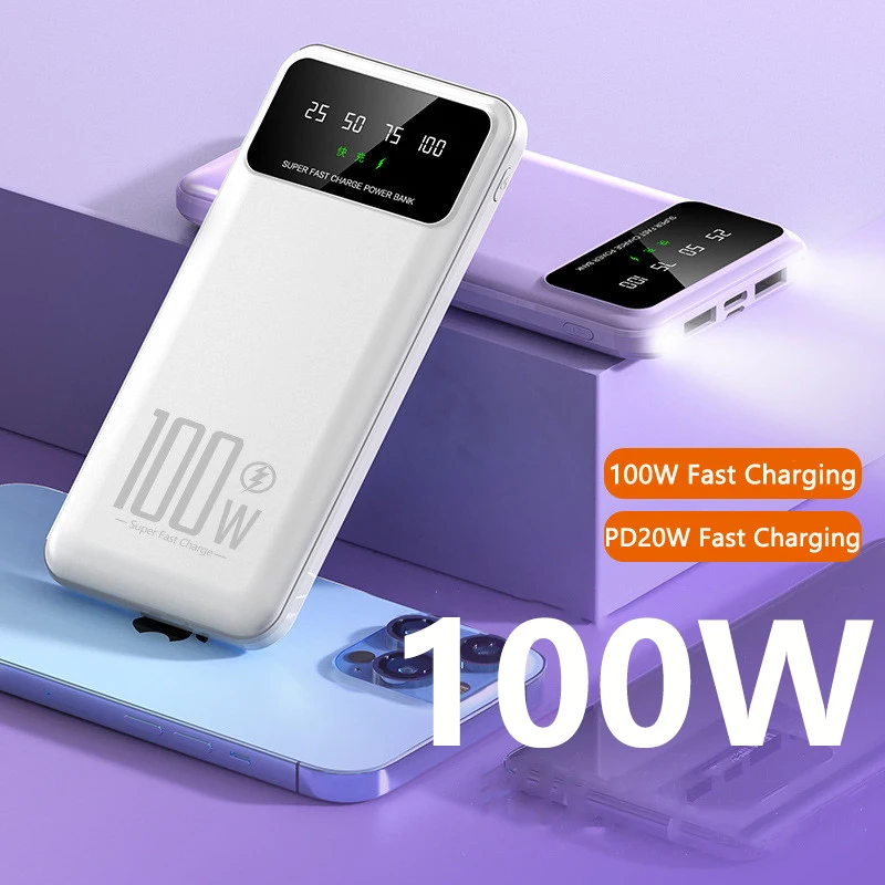 

Power Bank 20000mAh 100W Fast Charging Powerbank Portable Charger External Battery Pack for iPhone 15 Samsung S23 Huawei Xiaomi