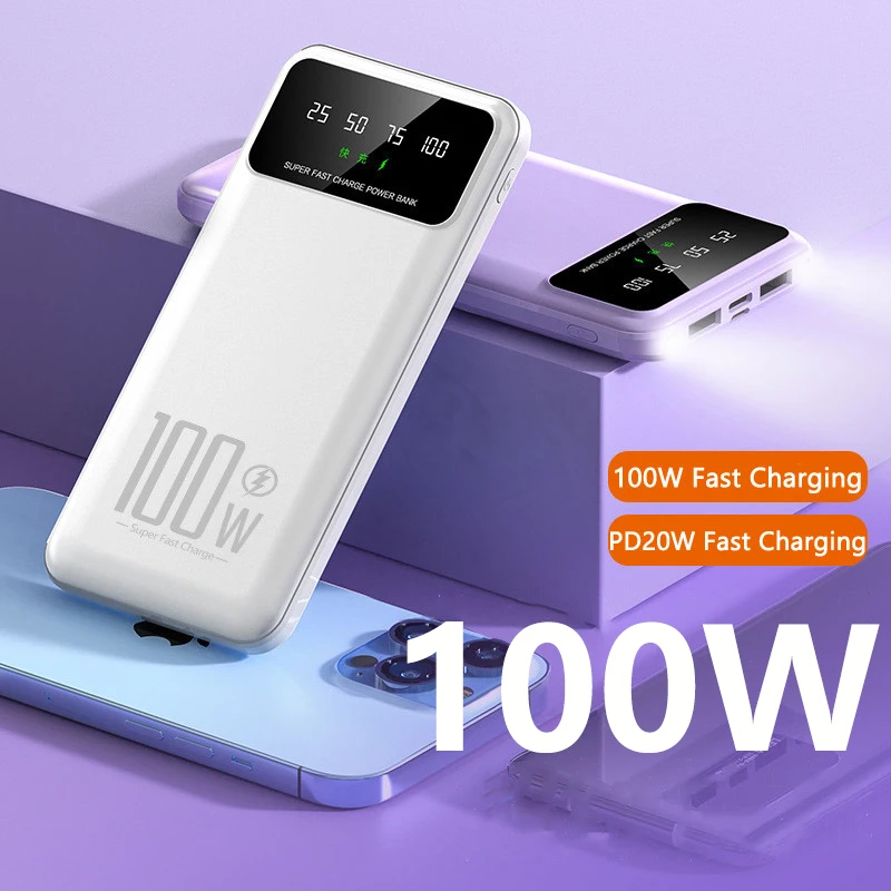 Power Bank 20000 mAh 100 W szybkie ładowanie Powerbank przenośna ładowarka zewnętrzna bateria do iPhone'a 15 Samsung S23 Huawei Xiaomi