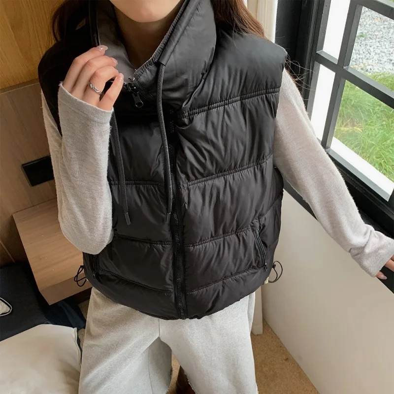 Winter Warm Reversible Puffer Vest Women Sleeveless Quilted Stand Collar Zip Up Thermal Windproof Layering Outerwear Korean Tops