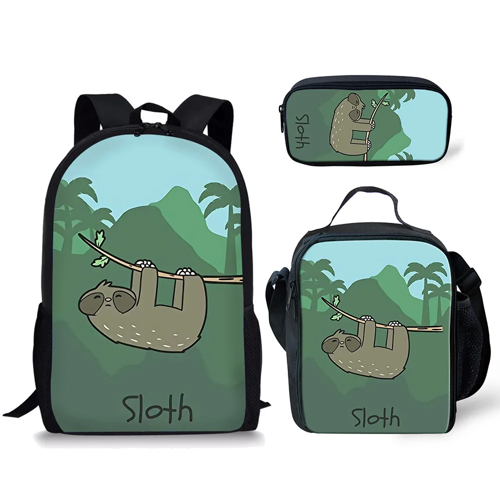 Tas punggung motif Sloth Lucu Kawaii 3 buah/set tas sekolah pelajar laki-laki perempuan tas makan siang tas pena penyimpanan harian remaja ransel