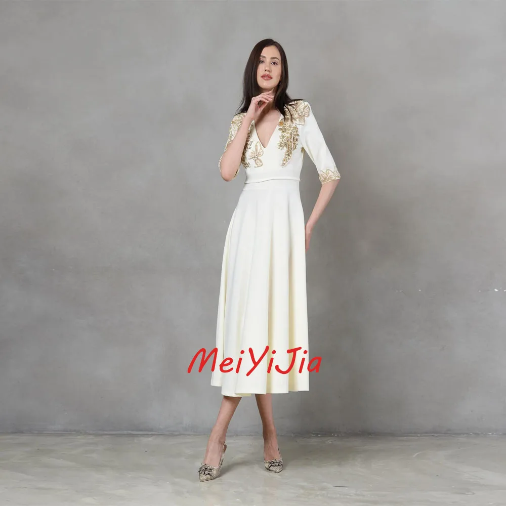 Meiyijia  Evening Dress A-Line V-neck  Beaded Simple Robe Ruffle Saudi  Arabia  Sexy Evening Birthday Club Outfits Summer 2024