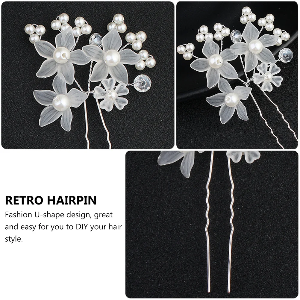 2 قطعة زهرة اللؤلؤ العروس إكسسوارات الشعر على شكل حرف U دبابيس الشعر الزفاف مقاطع الشعر حفل زفاف أغطية الرأس دبوس الشعر الرجعية