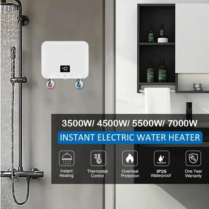 3.5-7 kW bathroom kitchen sink intelligent instant electric water heater geyser tankless shower hot water heater