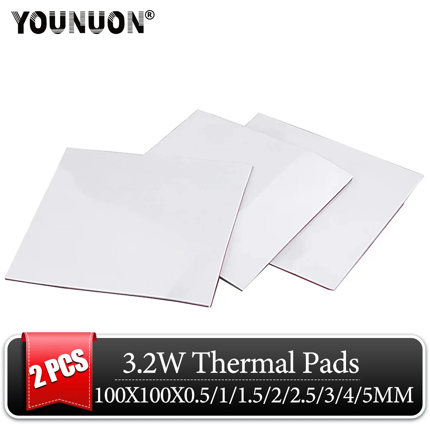 2PCS White 100x100mm Thermal Pad GPU CPU Heatsink Cooling Conductive Silicone Pad 0.5/1/1.5/2/2.5/3/4/5mm Thickness Thermal Pad