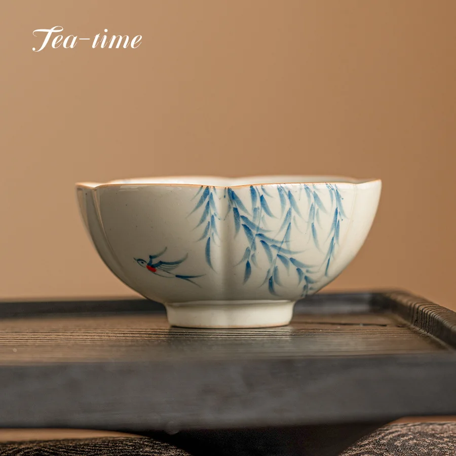 كوب شاي قديم من البتلة ، نقي مرسوم يدويًا ، كوب شاي سيراميك من بلسم الصفصاف ، رماد نبات ، كوب صغير للرائحة ، 50-