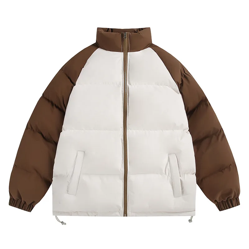 

Man Down Jacket Winter Fashion Contrast Color Patchwork Men Coat Thicken Warm Stand Collar Long Sleeve Zipper Male Outerwear