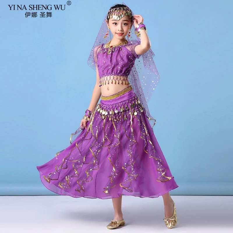 Costume de danse du ventre pour enfants, 6 couleurs, trempée, indienne, financièrement, performance sur scène, danse du ventre éma enne, fille