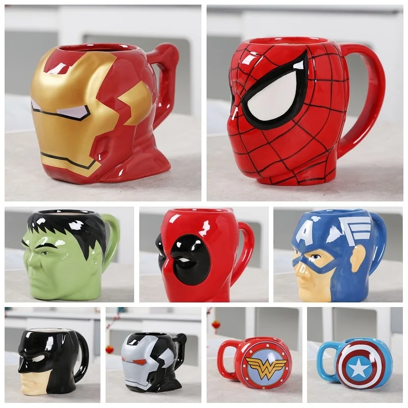 Tazas de cerámica de los vengadores, juguetes de tazas de agua de alta calidad, Spider-Man, Hulk, Thor, Iron Man, Superman