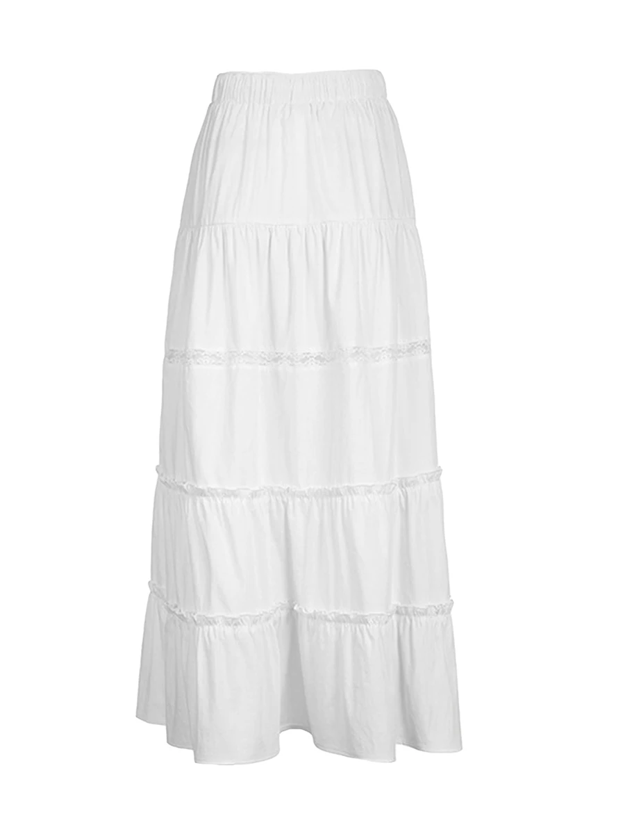 Saia Midi Boho Ruched de Cintura Alta Feminina, Ruffle Flowy, Saia Em Camadas A-Line, Vestidos Longos Soltos Elásticos Laterais Divididos