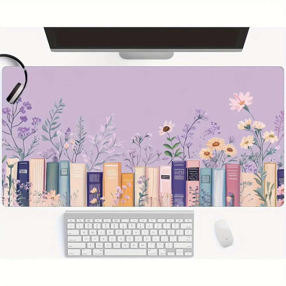 Lavender Flower Bookshelf Mouse Pad - Super Smooth Desktop Pad, Decorative Design, Suitable for Office and Home Workspaces