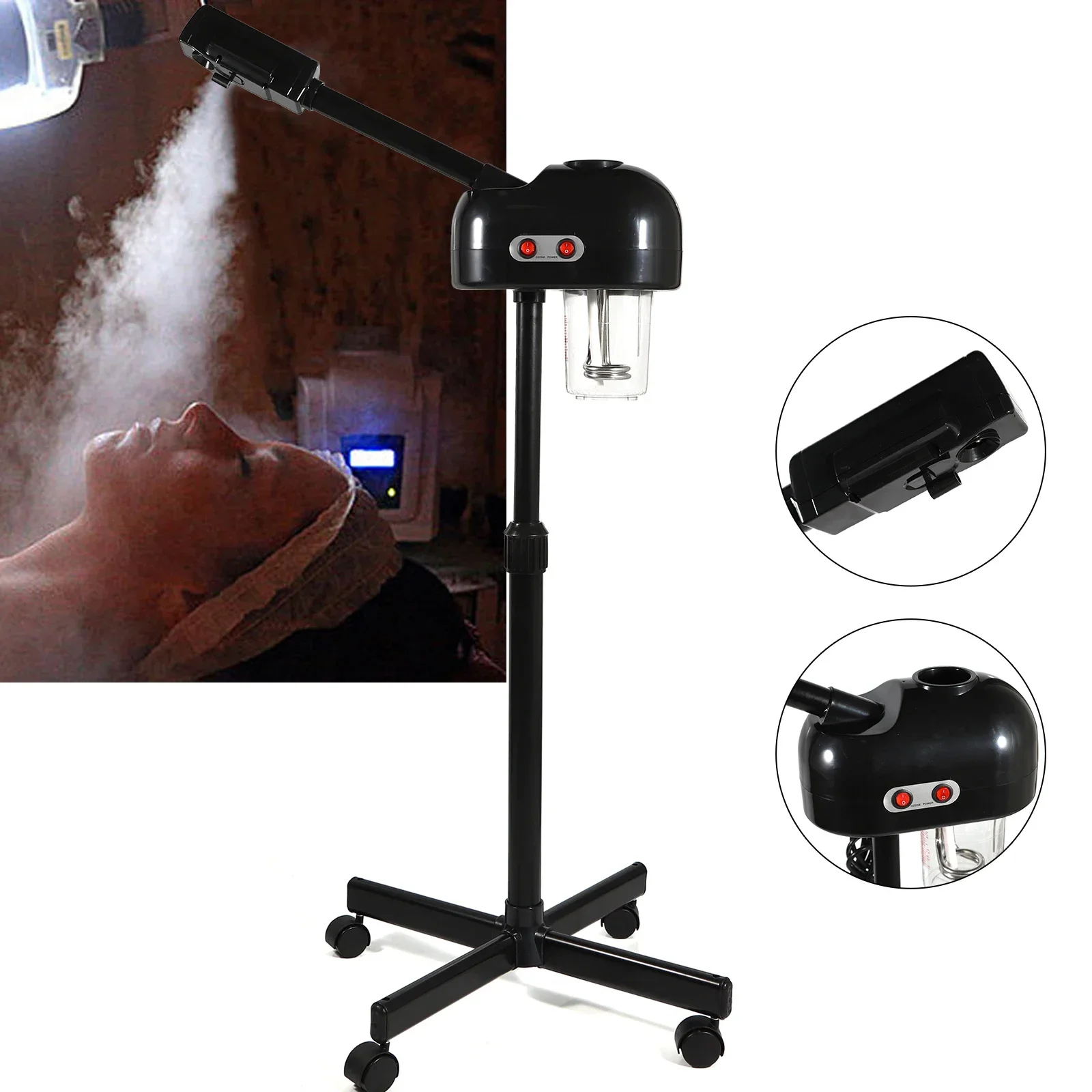 800W Facial Steamer Ozone Aroma Beauty Salon Spa Skin Care Spraying Machine Vaporizer Hot Cold Warm Spray  Wheels