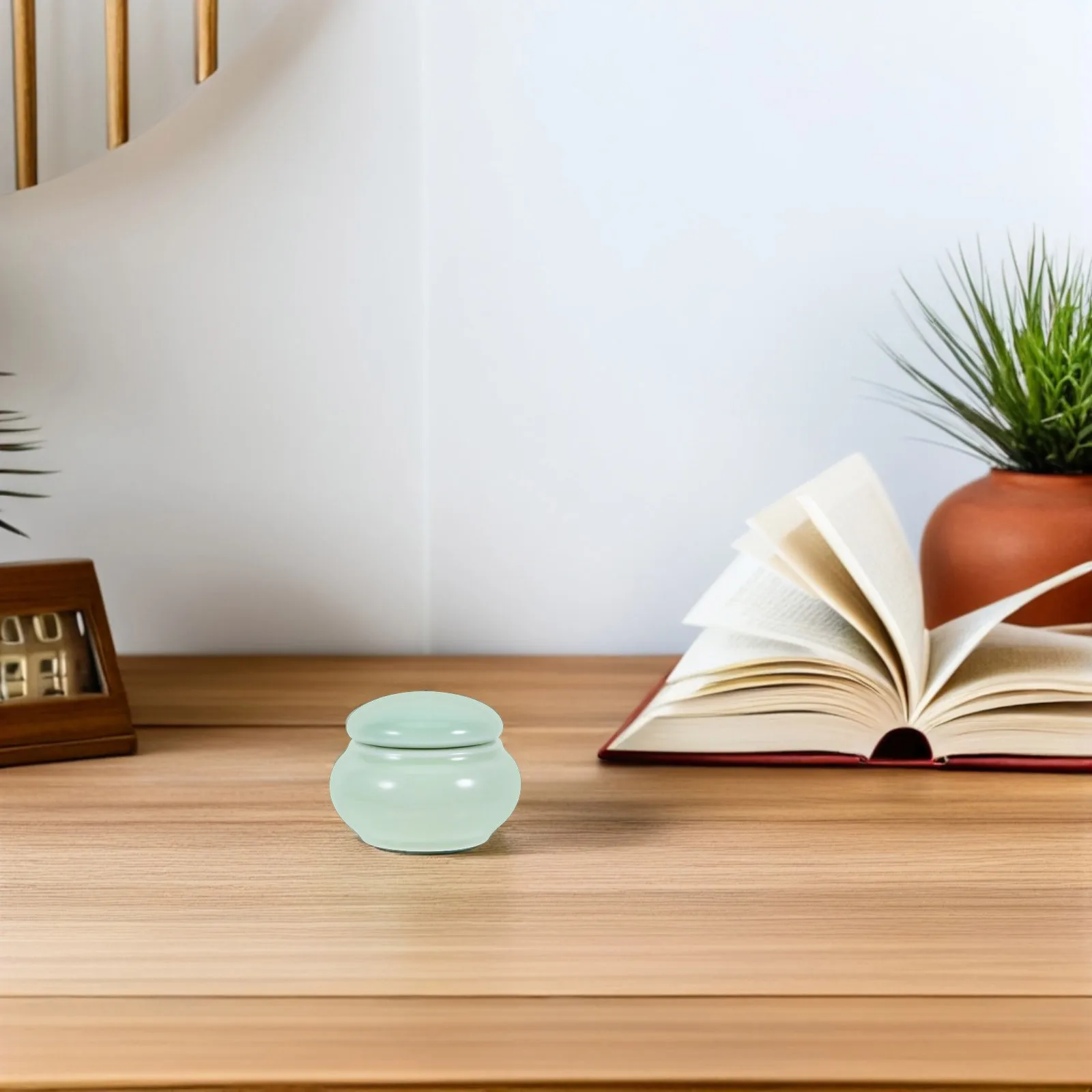 

Mini Ceramics Makeup Sealed Bottle Portable Cream Rouge Storage Tank 4.6x2.7x3.5cm Green Storage Can for Tea Coffee