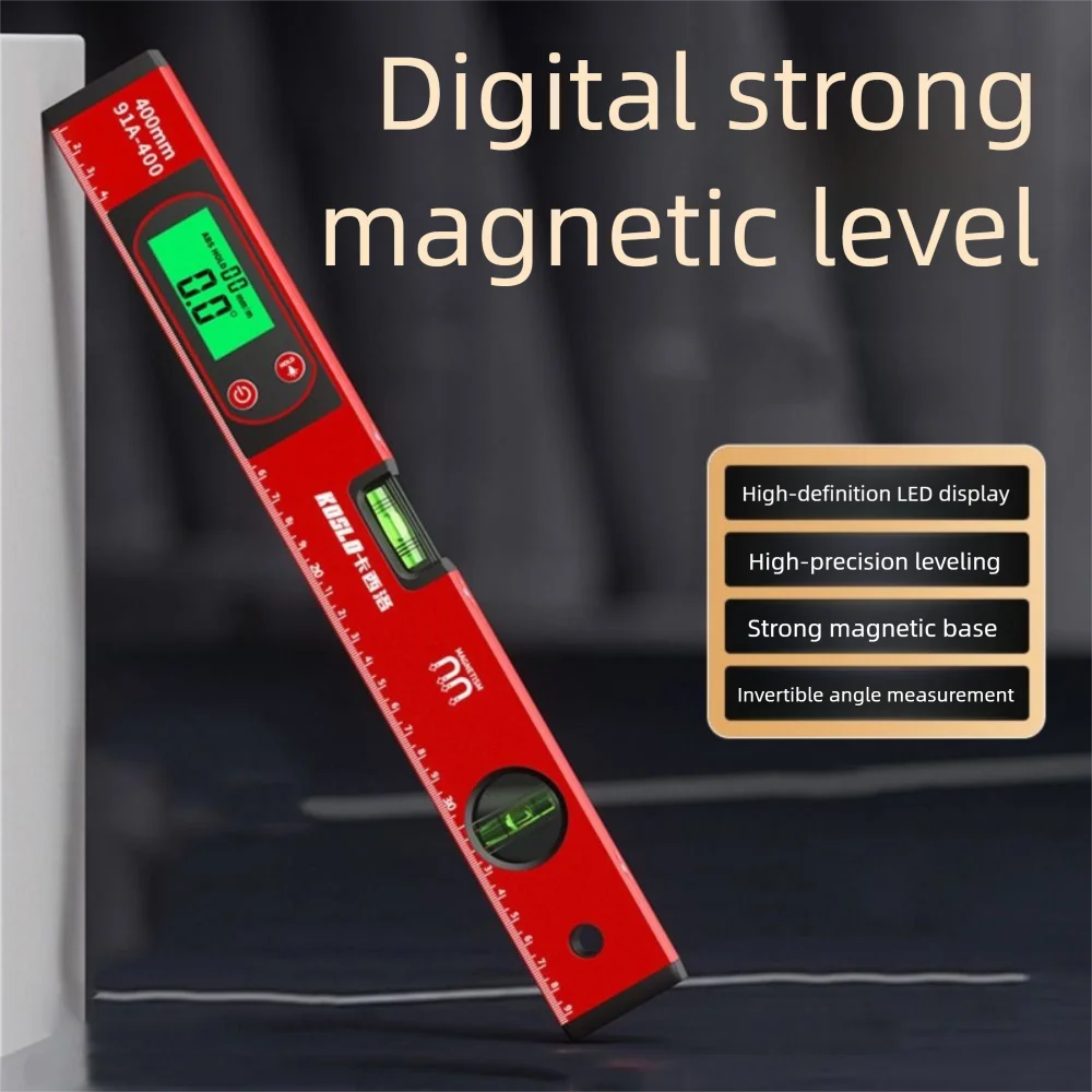 LED Display Digital Protractor 0-90° Range 30-100cm Length Electronic Inclinometer Magnetic Base with Horizontal Vertical Bubble