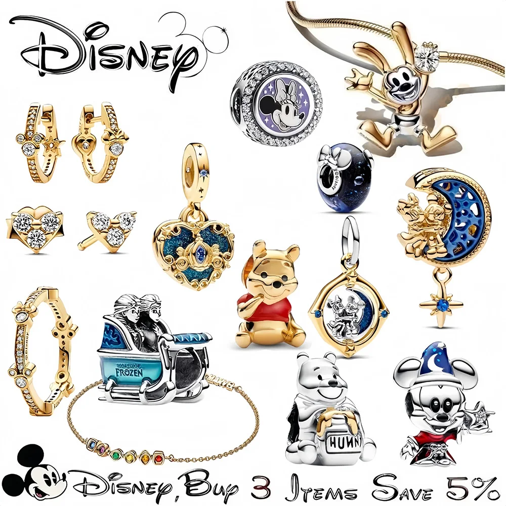 925 Silver Plated Disney Mickey100th Anniversary Winnie the Pooh Charm Beads Fit Pandora Original Bracelets Accessories Sales