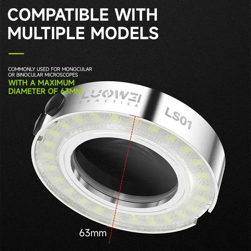 LUOWEI LW-LS01 Microscope Polarized LED Ring Light Anti Glare Microscope Lamp Illuminator For Soldering Repair Industrial Camera