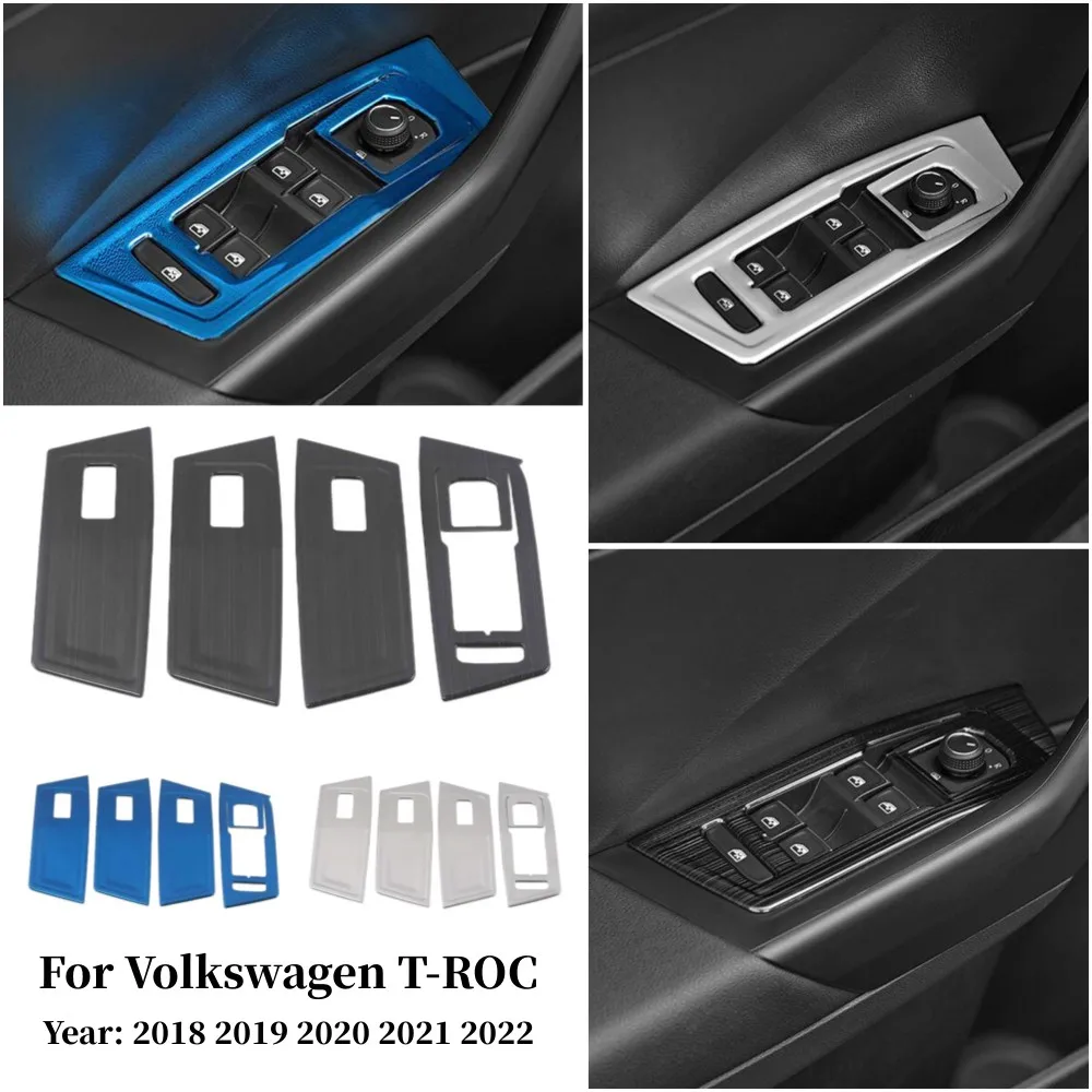 

For Volkswagen VW T ROC T-Roc 2018-2020 Stainless steel Accessories Car Interior Door Armrest Panel Window Lift Button Cover