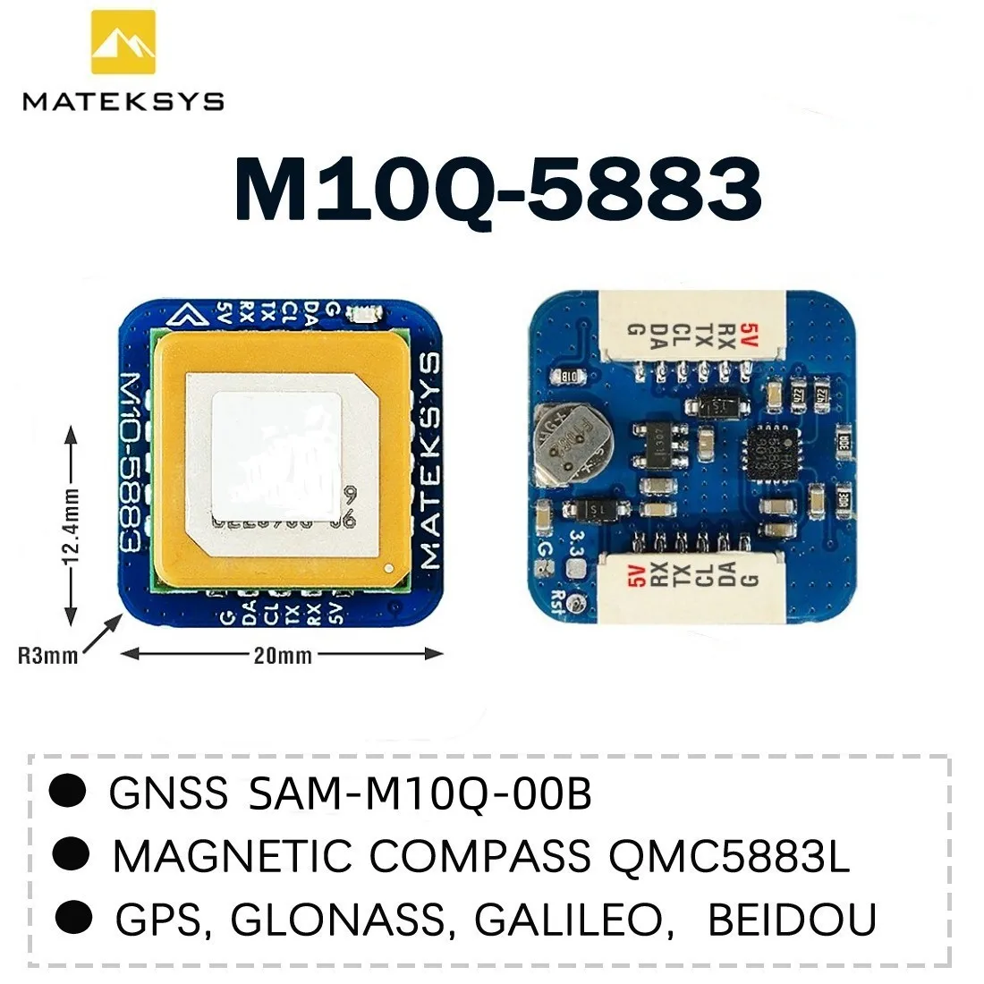 Matek Systems GNSS M10Q-5883 M10Q 5883 GPS with Compass QMC5883L Module Digital AirSpeed 4~9V For FPV Racing Drone