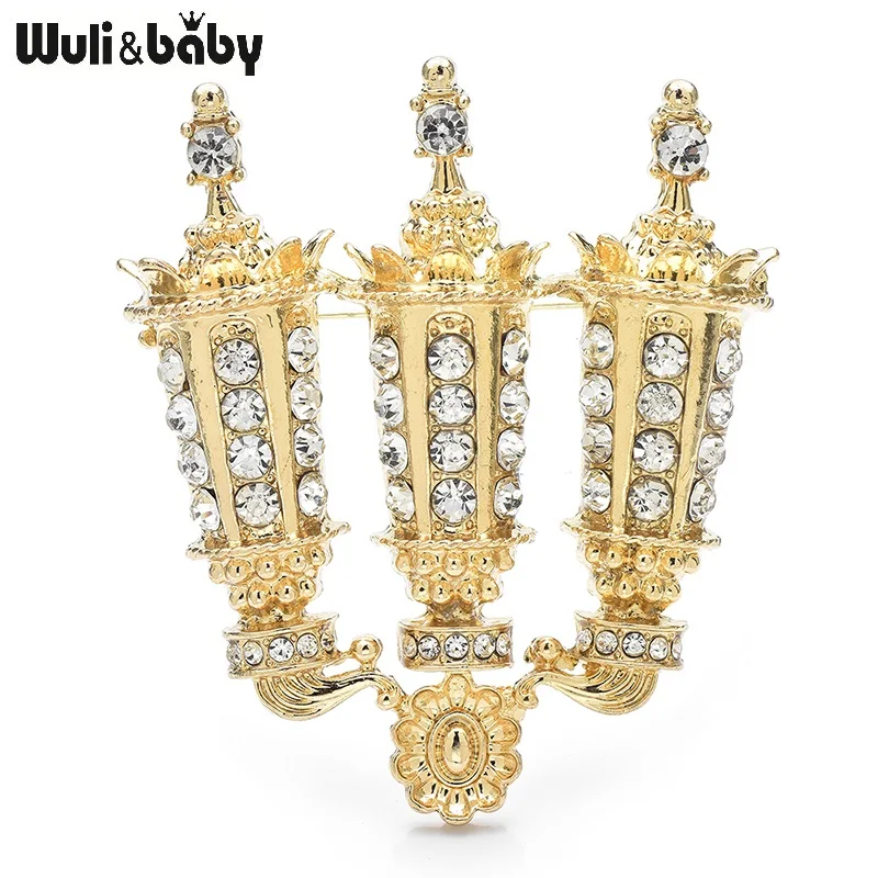

Wuli&baby Luxury Rhinestone Candle Holder Brooches For Women Unisex Charming Light Party Office Brooch Pins Gifts