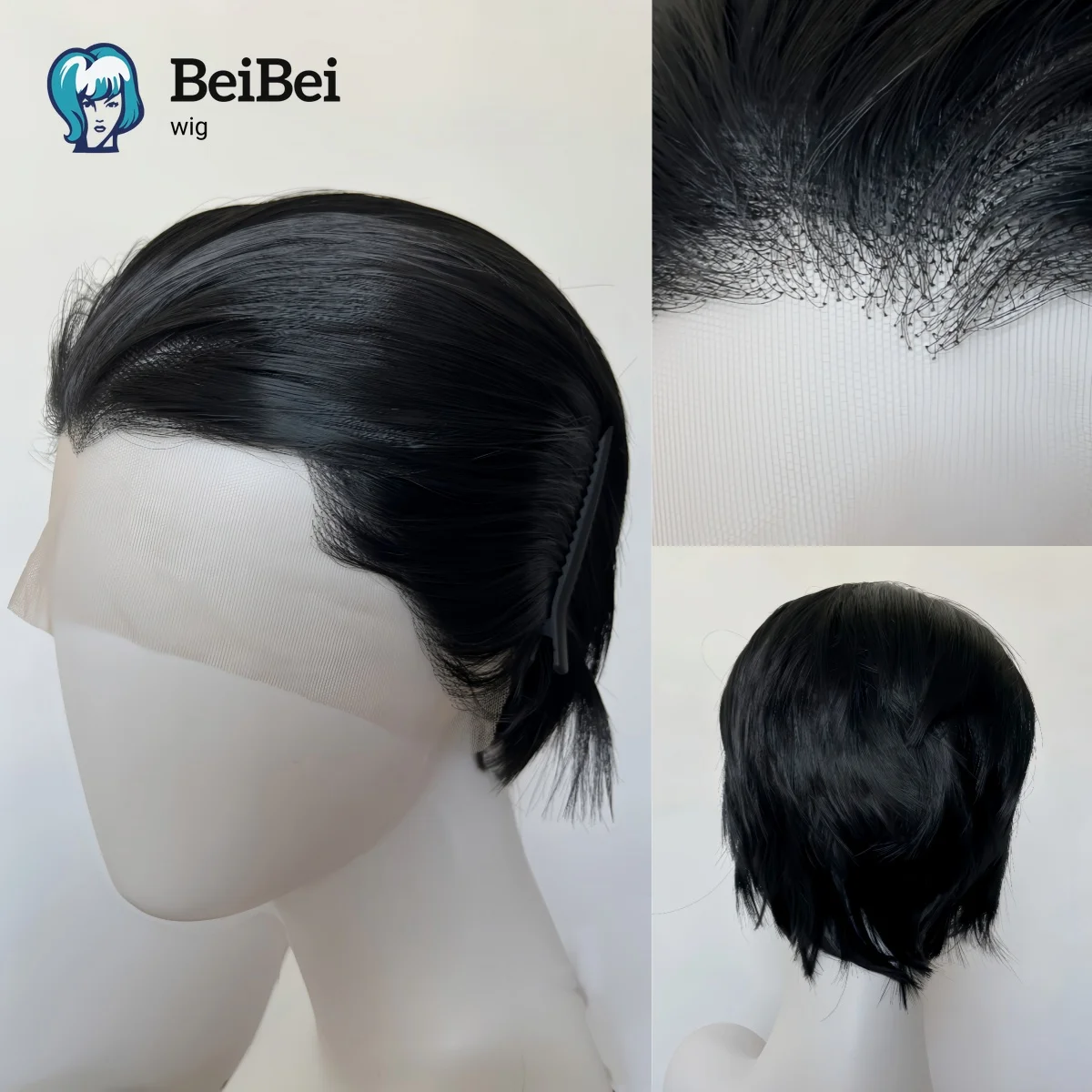 

Black Short Lace Front Wig for Man 13x4 Synthetic Lace Wigs 150% Density 6inch High Quality Natura Looking for Daily Cosplay