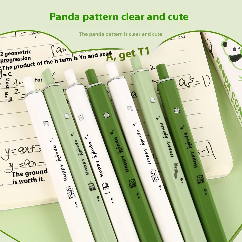 MINISO New Panda Square Pen Cartoon Smooth 0.5 Neutral Pen Student Exam Brushing Quick Drying Black Water Pen Cheap Lovely