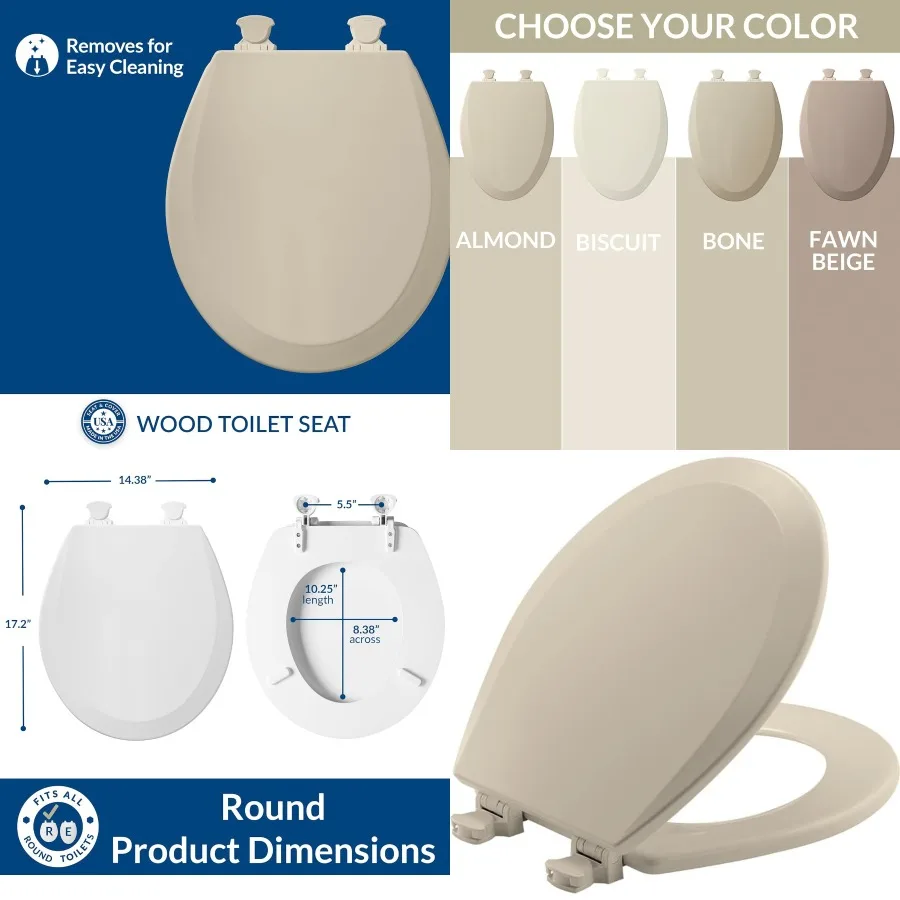 

500EC 146 Toilet Seat 1 Pack Round Almond for Home Bathroom Use SoftClose Mechanism Durable Resin Material Easy Installation an