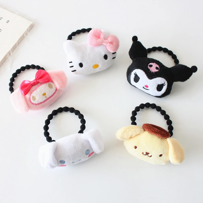 Cute Sanrio Hair Band Cartoon Plush Doll Hair Ring Kuromi Hello Kitty Kuromi Elastic Hair Rope Headwear Hair Accessories Gifts