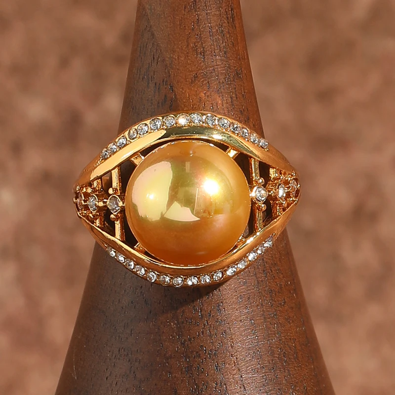خمر الذهب اللون خواتم اللؤلؤ الزفاف الشمبانيا للنساء حجر الراين قابل للتعديل جودة المجوهرات الفاخرة مصمم الهدايا 2025 #3