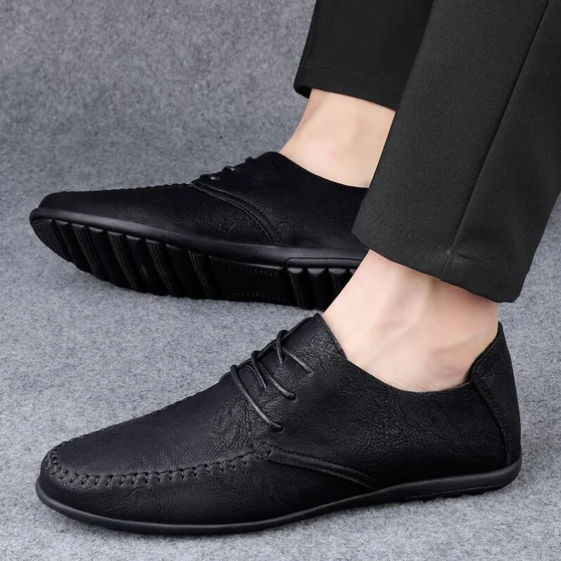 

Summer new men's casual leather shoes spot 2025 cross-border large size trend fashion soft bean shoes low-top men's shoes