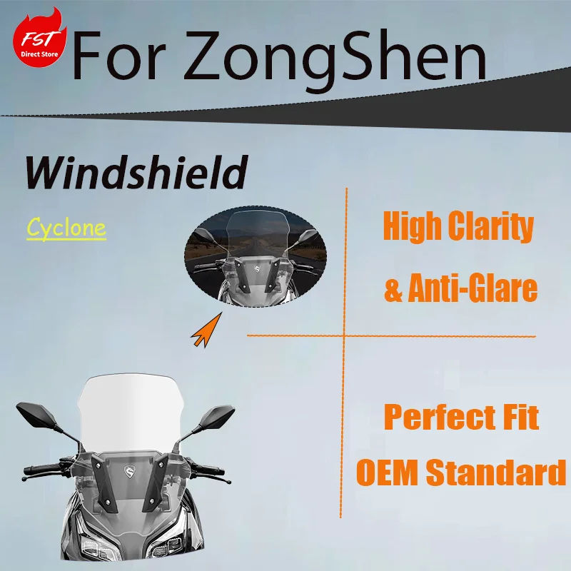 Modified Tall Windshield for Zongshen Cyclone RT2, High Clear Front Wind Deflecto