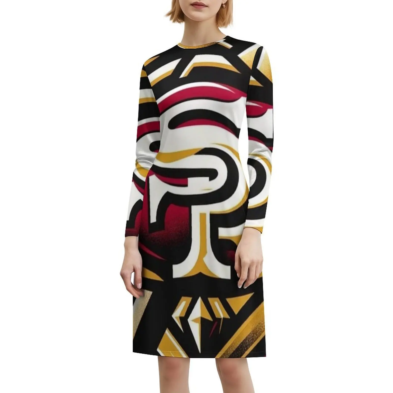 فستان هيب هوب نسائي ملابس الشارع مطبوع عليه رسومات جرافيكية للحفلات والنوادي فستان كرة القدم الأمريكية باللونين الأحمر والذهبي #6