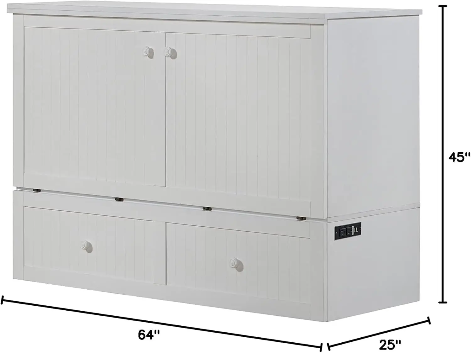 Murphybedz Tuscany Murphy Cabinet Chest Bed with Charging Station 6 Inch, Queen (White)