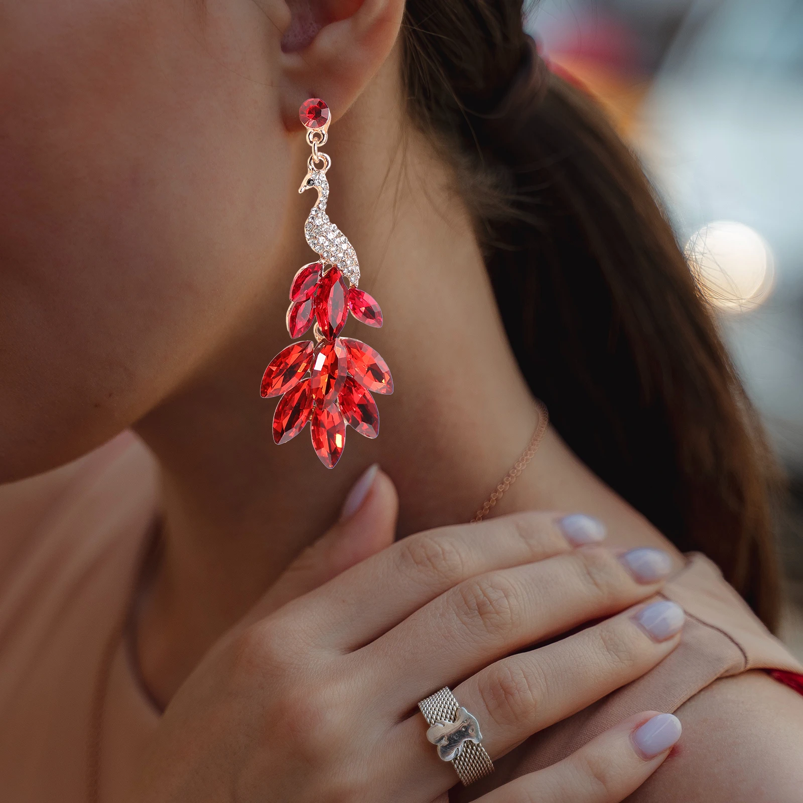 

Peacock Earrings Women Fashion Crystal Rhinestone Drop Dangle Lightweight Trendy Party Daily Elegant Jewelry Statement