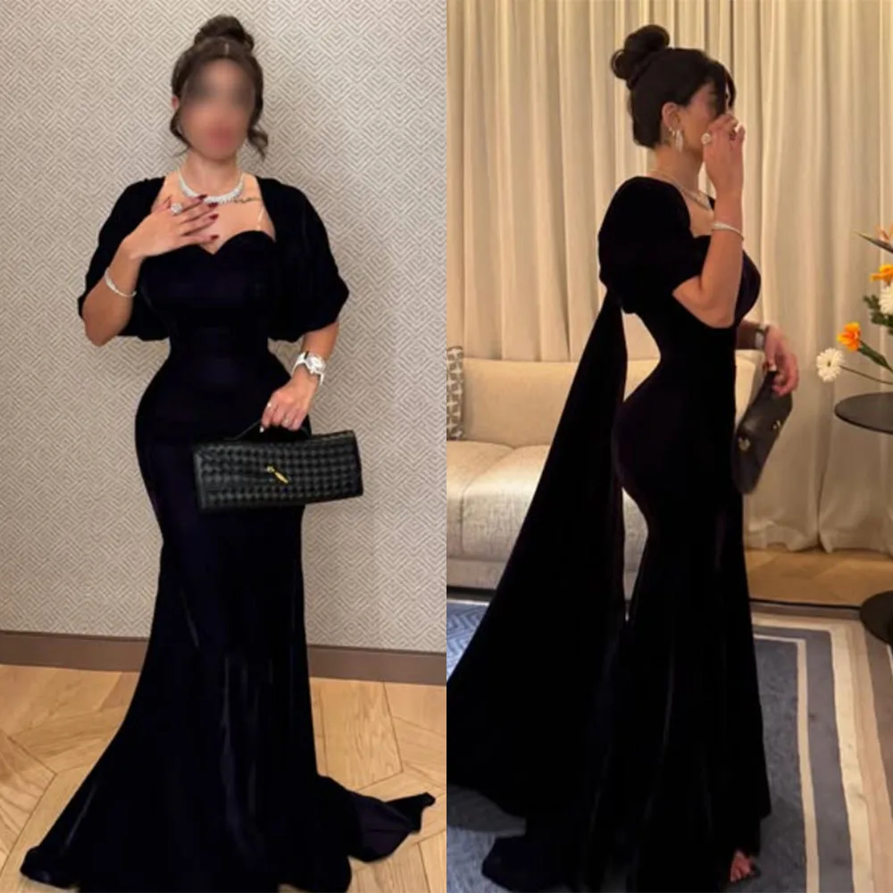 

Высокое качество, индивидуальные милые длиной до пола, с короткими рукавами, длинные платья русалки, халат со шлейфом Pour Mariage Invité Abiti