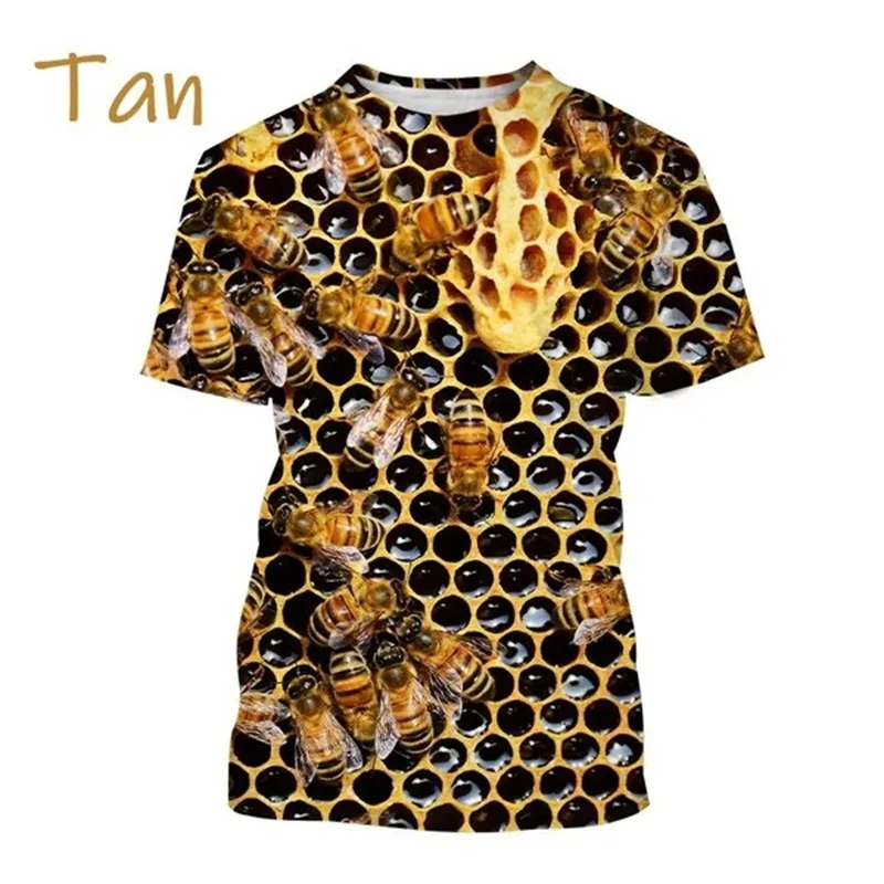 Insect Bee Graphic T Shirt for Men 3D Hive Honey Honeycomb Printing Tee Shirts Kawaii Cute Kids y2k Tops Womens Clothing T-shirt