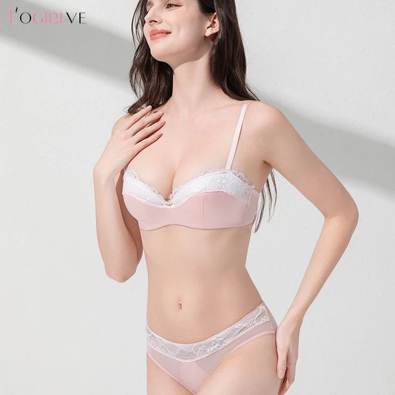 

Logirlve Top Sexy Underwear Set Bras Temptation Ultrathin Lace Lingerie Women Bra Set Plus Size Half Cup Sexy Sheer Lightweight