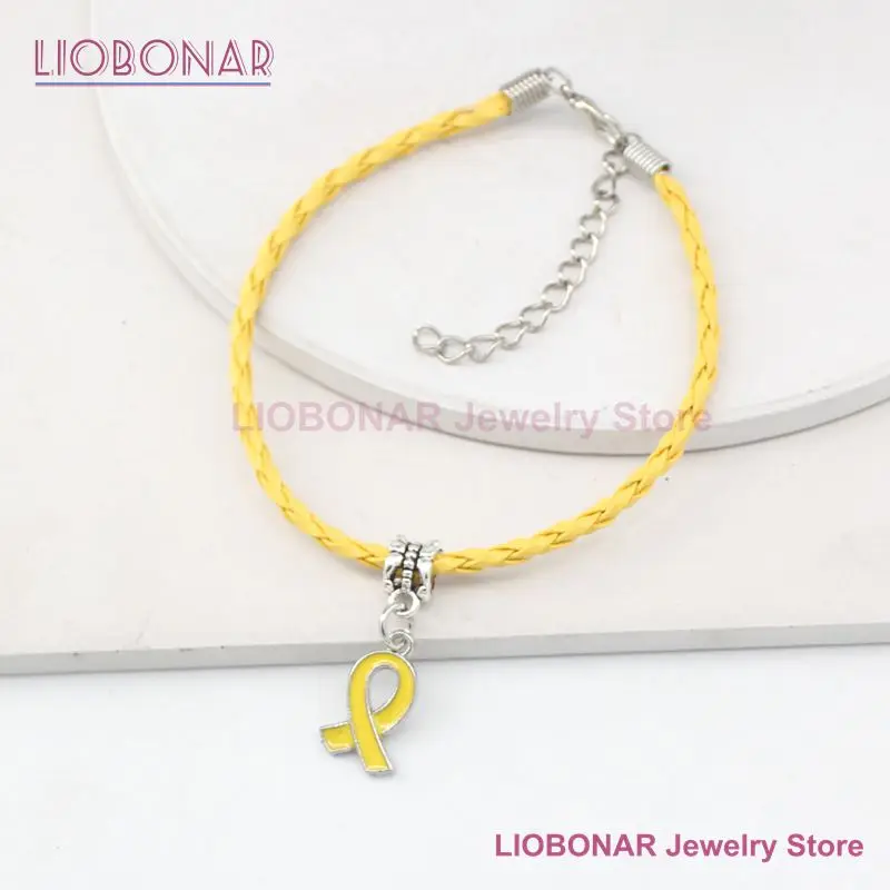 10PCS Wholesale Endometriosis Bracelet Yellow Ribbon Charm Bracelets Awareness Jewelry for Cancer Center Foundation Gifts