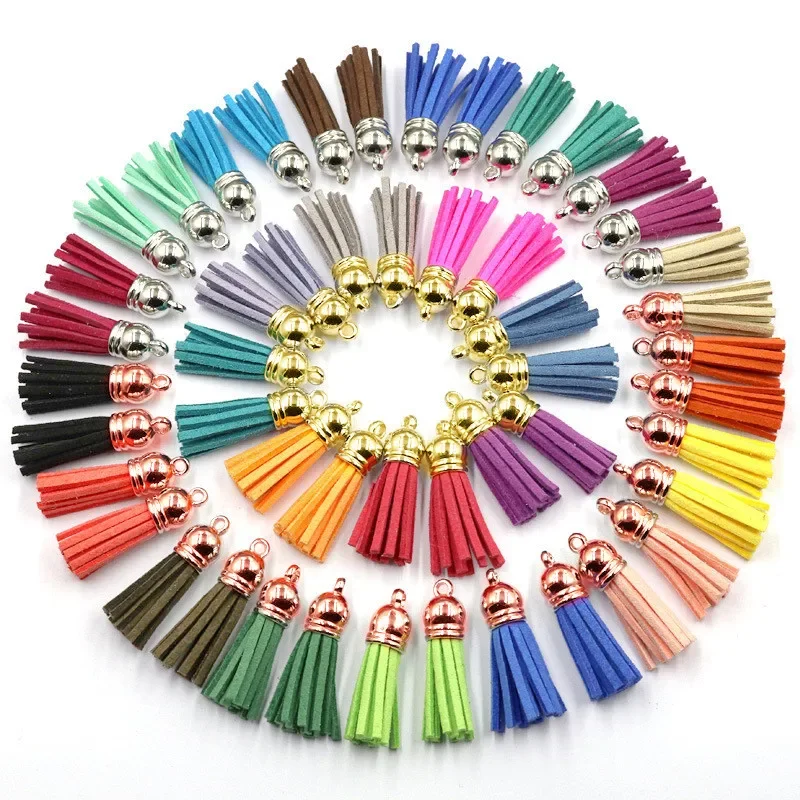 20-100 Pcs 38mm Gold Sliver Suede Faux Leather Tassel For Keychain Cellphone Straps Jewelry Summer DIY Pendant Charms Finding